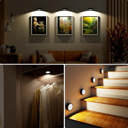 Narotood 6 Pack Picture Lights for Wall, Rechargeable Battery Operated Wall Lights, Picture Frame Lights with 3 Lighting Modes, Wireless Magnetic Painting Light with Remote Control Timer, (Black) - color: Black, size: 6 Pack