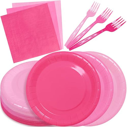 Serves 35 Guests Gradient Pink Plates and Napkins Party Supplies,7" Gradient Pink Birthday Dessert Paper Plates and Napkins,Disposable Party Dinnerware for Wedding,Graduation - color: Gradient Pink