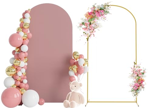 Wokceer 6.6 FT Wedding Arch Stand and Arch Cover, Metal Arch Stand with Arch Stand Cover for Birthday Party Wedding Ceremony Bridal Baby Shower Event Decor - color: Light Dusty Rose, size: 6.6x3.3ft