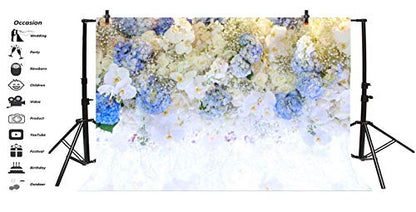 AOFOTO 12x8ft Beautiful White Blue Flowers Background for Wedding Photography Ladies Tea Party Girls Portrait Lovers Annivery Floral Backdrop Valentine Kids Adults Woman Mom Photo Studio Props - size: 12x8ft