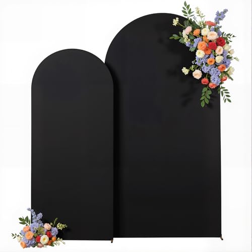 Black Arch Backdrop Cover for Wedding, Set of 2 Stretchy Spandex Fitted Arch Stand Cover for Baby Shower, Birthday Party Decor, Chiara Backdrop Cover with Double-Sided Design(7.2FT 6FT, Black) - color: Black
