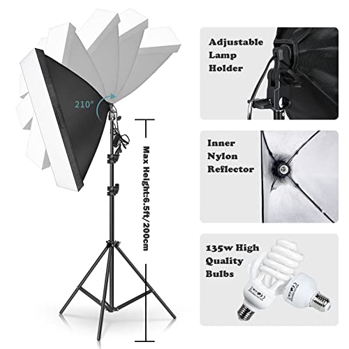 Photography Softbox Lighting Kit, YouTube Starter Kit, Photo Equipment Soft Studio Light with Light Stands and Convenient Carry Bag (with 2 softbox Light)