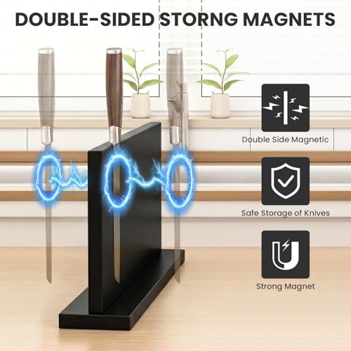 THMINS Extra Large Magnetic Knife Holder, Double-Sided Magnetic Knife Block Universal Multi-function Display Rack for Kitchen Counter (Black) - size: 16x9 inch Black