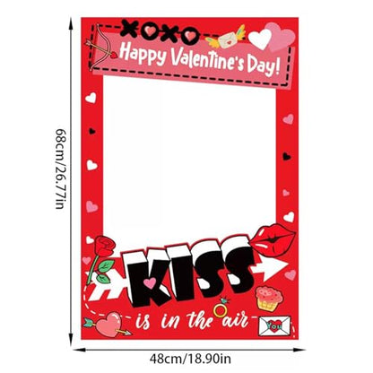 Valentine’s Day Photo Booth Props Frame, Love Heart Kiss Selfie Photobooth Props, Happy Valentine’s Day Photo Props for Wedding, Anniversary & Party Decorations