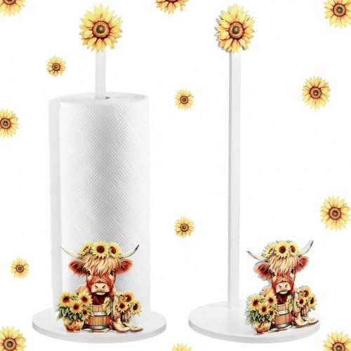 Namalu Highland Cow Sunflower Paper Towel Holder Highland Cow Sunflower Kitchen Decor Kitchen Cute Paper Towel Holder Dispenser for Bedroom Toilet Countertop Decor - style: Highland Cow