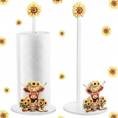 Namalu Highland Cow Sunflower Paper Towel Holder Highland Cow Sunflower Kitchen Decor Kitchen Cute Paper Towel Holder Dispenser for Bedroom Toilet Countertop Decor - style: Highland Cow