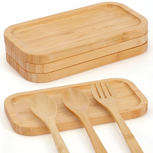 Honeydak 4 Pcs Large Wood Spoon Rest 8.3'' Bamboo Stove Top Spoon Holder Kitchen Counter Cooking Utensils Rest Farmhouse Food Serving Tray for Spatulas, Spoons, Turners - style: Smiple Style