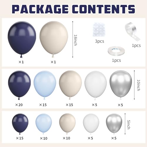 Navy Blue Silver Balloon Garland Arch Kit, Navy Blue Metallic Silver White Sand Beige Balloons Boho Garland for Baby Shower Engagement Wedding Birthday Decorations - color: Navy Blue Silver