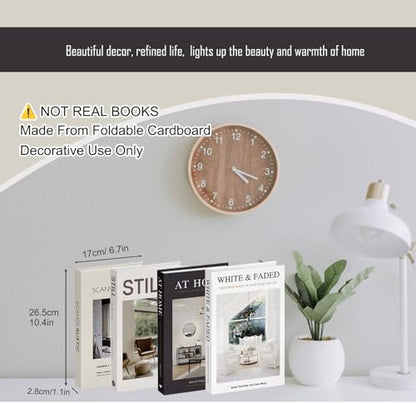 Faux Decorative Books for Home Decor - Luyseyha Fake Hollow Books Stack, Cardboard Decor for Coffee Table, Shelf, Living Room, Bedroom, Set of 4