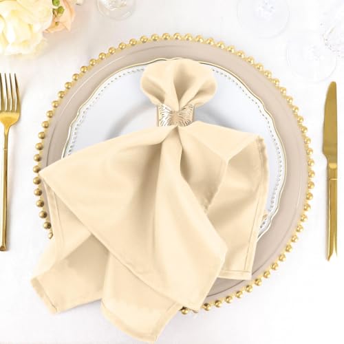 Efavormart Premium Cloth Napkins Set of 5, 20x20 Inch Beige Seamless Dinner Napkins, Washable Linen Table Napkin Cloth with Hemmed Edges for Weddings, Party and Banquet - color: Beige, size: 20" x 20" (Set of 5)
