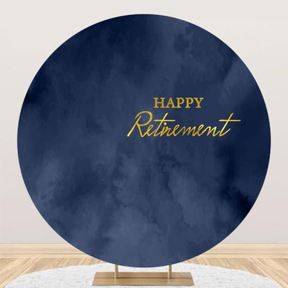 7x7ft Polyester Happy Retirement Round Backdrop Cover Navy Blue Marble Texture Photography Background for Men Retirement Party Decor Banner Photo Booth Props - size: 7x7ft-Diameter
