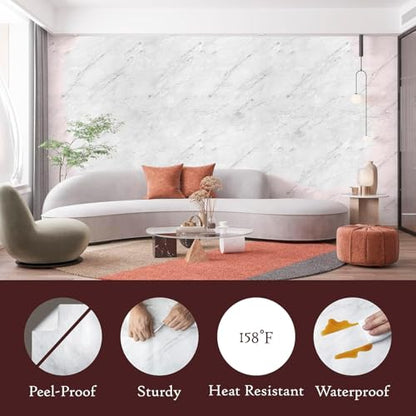 Very Berry Sticker Marble Contact Paper (White Matte, 24" x 78", 1 Pack) Premium Peel and Stick Wallpaper for Countertop, Bathroom Vanities & Cabinets, Renter Friendly, Waterproof Vinyl - color: White Matte, size: 24" x 78"
