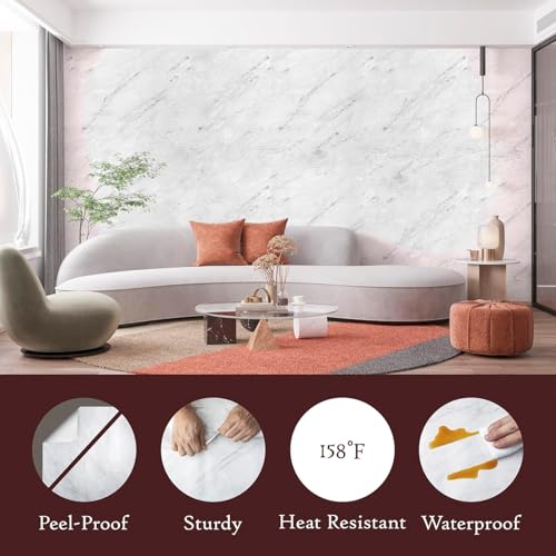 Very Berry Sticker Marble Contact Paper (White Matte, 39" x 118", 1 Pack) Premium Peel and Stick Wallpaper for Countertop, Bathroom Vanities & Cabinets, Renter Friendly, Waterproof Vinyl - color: White Matte, size: 39" x 118"