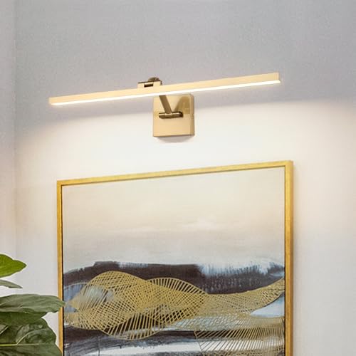 Hard-Wired Picture Lights 23.62 Inch Dimmable LED Wall Art Lighting 14W,2700K, Warm WhiteModern Brass Gallery Light Poster Lights Adjustable Swing Arm Picture Frame Light for Display Art Work - color: Hard-wired Brass-Dimmable, size: 23.6 Inch