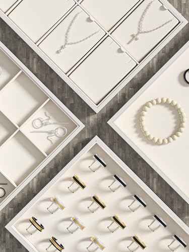 Drawer Jewelry Organizers And Storage,Velvet Bracelet And Ring Display Small Tray,Dresser Jewelry Drawer Organizer Inserts Containers,Earring And Necklace Holder Box (Beige Blank Trays) - style: Beige Blank Trays