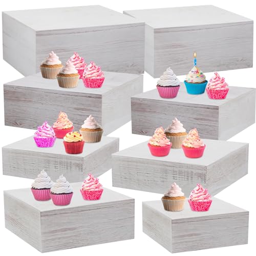 Barydat 8 Pcs Large 13.7" Wood Risers Display Stands Rustic Square Cupcake Stand Food Risers Stackable Display Box for Buffet Table Dessert Food Birthday Wedding Party(Vintage White) - color: Vintage White, size: Large