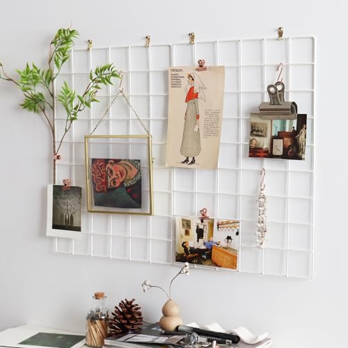 Metal Mesh Wall Grid Panel for Photo Display,Message Board,Size: 17.5" x 11.8",Pack of 2 (White) - color: White