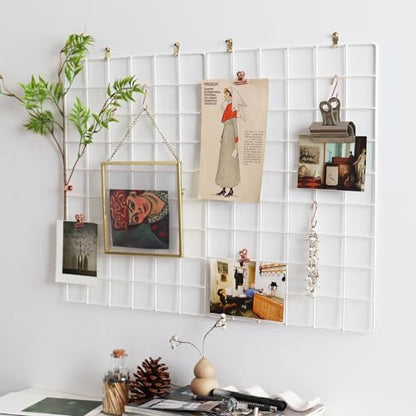 Metal Mesh Wall Grid Panel for Photo Display,Message Board,Size: 17.5" x 11.8",Pack of 2 (White) - color: White