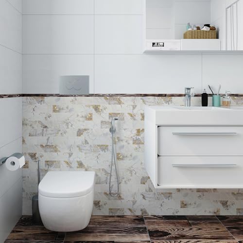 Vamos Tile 100-Piece Peel and Stick Backsplash Seamless Tile,3''x6'' Glossy Pandora Marble with Gold Veining PVC Subway Tile,Stick on Backsplash for Kitchen/Bathroom/Laundry Room - color: Pandora Marble with Gold Veining