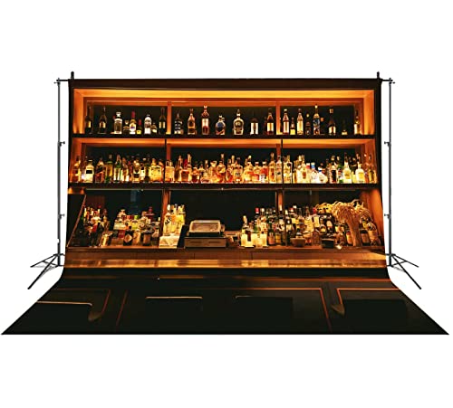 Bar Backdrop for Photoshoot 10x8ft, Wine Dinks Cafe Restaurant Drink Shelf Photography Backdrops Friendsmas Party Decoration Urban Club Speakeasy Room Wall Art Photo Backgrounds BJLSPH1579 - size: 10x8ft