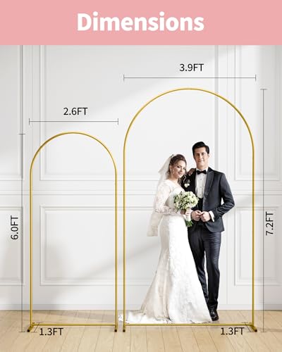Pureegg Gold Metal Arch Backdrop Stand Set of 3 (7.2ft & 6.0ft & 6.0ft), Wedding Balloon Arch Stand with Stable Base, Backdrop Frame & Cover for Party, Birthday, Graduation, Photo Booth, Easy Assembly