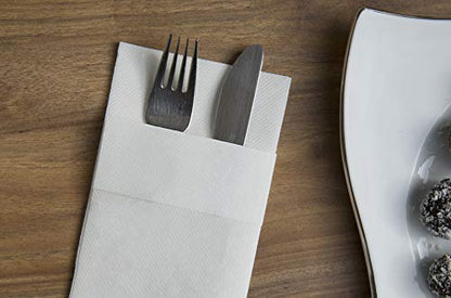Moyes Home White Disposable Dinner Napkins with Pocket - Linen-Feel Pre-Folded Cloth-Like Paper Napkins for Silverware, Weddings, Dinner Parties, 16x16 in, Pack of 50 - color: White