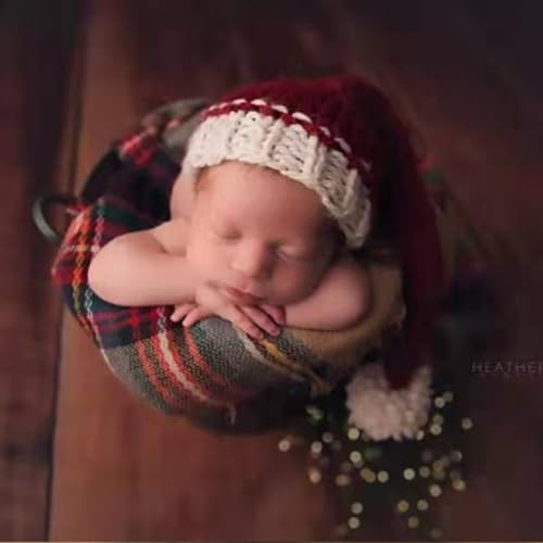 Christmas Newborn Baby Photo Shoot Props Outfits Crochet Clothes Santa Claus Red Hat Pants Photography Props - color: Red Hat
