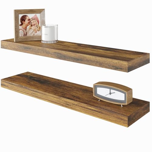 BAMEOS Floating Shelf,Wall Shelf,Decor Wall Mounted Shelves,Hanging Shelf Set L24xW6 for Bathroom Kitchen Living,Kitchen,Room Bedroom Storage, Rustic Brown - color: Rustic Brown, size: 24x6 2Pcs