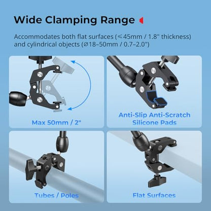 SMALLRIG Desktop Magic Arm Support with Crab-Shaped Clamp Kit, Aluminum Alloy, 24.3x4.5x1.1 in, 0.6lb Payload, for Smartphones, Webcams, Action Cameras, 5624 - style: Gear & Ball Joints