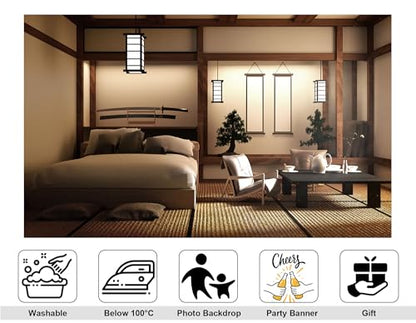 17x10ft Japanese Style Bedroom Backdrop Katana Display Tatami Living Space Photography Background for Home Decor and Cultural Event Decorations Tapestry Photo Booth Props - size: 17x10ft