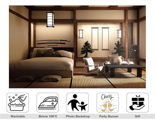 5x5ft Japanese Style Bedroom Backdrop Katana Display Tatami Living Space Photography Background for Home Decor and Cultural Event Decorations Tapestry Photo Booth Props - size: 5x5ft
