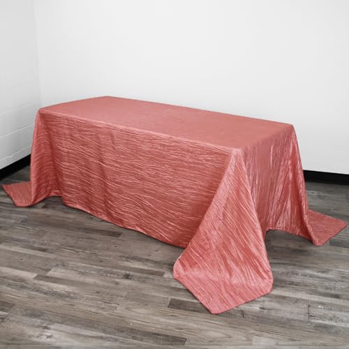 YOUR CHAIR COVERS - 90 x 132 inch Rectangular Crinkle Taffeta Tablecloth - Coral, Rectangle Table Linens for 6 ft Rectangular Tables, Wedding Crushed Table Cloth - color: Coral, size: 132" x 90" (Rectangular)