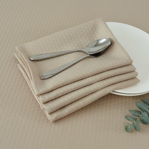 maxmill Cloth Napkins 20 x 20 Inch Weaved Texture Pattern Soft Comfortable and Luxury Serviette for Restaurant Family Dinners Weddings Parties and Banquets Set of 4 Pieces, Natural - color: Natural, size: 20" x 20" (Set of 4)