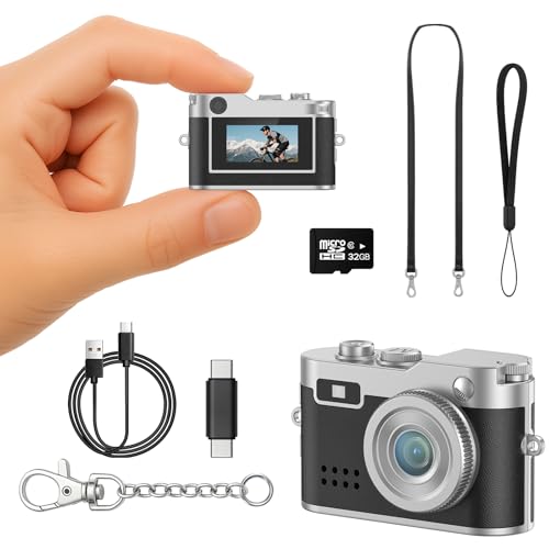 Mini Digital Camera, 1080P HD Tiny Retro Keychain Camera with 32GB Card, 0.96" Screen & OTG Adapter, Vintage Compact Micro Pocket Camera for Travel, Concert, Study Recording, Ideal Gift, Black - color: Black-DC26