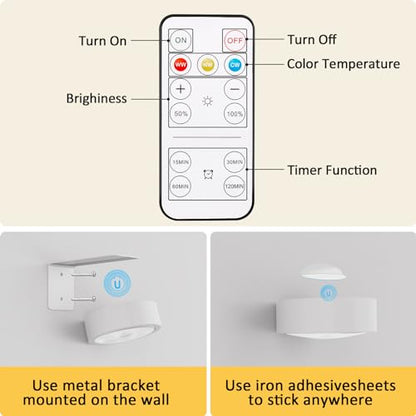 3 Pack Picture Lights for Wall, Rechargeable Battery Operated wall lights, Picture Frame lights with 3 Lighting Modes, Wireless Magnetic Painting Light with Remote Control Timer (White, 3 Pack) - color: White, size: 3 Pack