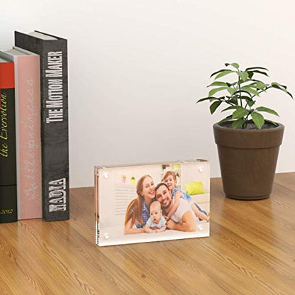 AITEE 4x6 Acrylic Picture Frames 3 Pack, 20% Thicker Block, Clear Picture Frames Freestanding Double Sided Magnetic Acrylic Lucite Frameless Transparent Square Frame Gift for Desktop Display - size: 4x6