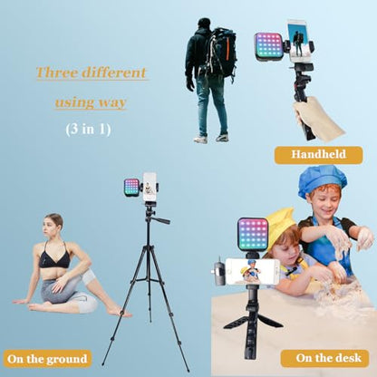 Vlogging Kit for iPhone Andriod Phone, Content Creator Essentials,YouTube Begginer Kit with RotatableHolder/Lavalier Microphone/RGB Light/Remote/Extendable Tripod (60IN Tripod) - size: 60IN Extendable Tripod