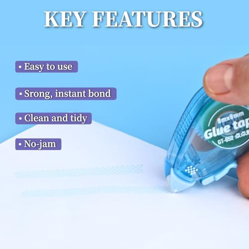 Glue Tape, Photo-Safe Acid-Free Double Sided Tape for Crafts, 26.25 ft x 0.31 in Scrapbook Tape, Scrapbook Junk Journal Supplies (Blue)