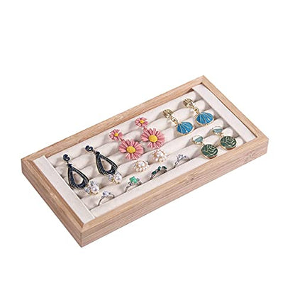 Bamboo Ring Holder,Ring Display Stand,Jewelry Organizer Stand for Rings Earrings Selling（Beige） - color: Beige