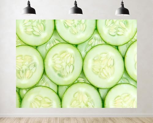 Trykid 20x10ft Fresh Cucumber Slices Backdrop Green Vegetable Food Texture Photography Background Healthy Kitchen Party Decoration Tapestry Photo Booth Prop Fabric - size: 20x10ft