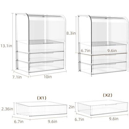GearFusion 3 Tier Clear Cosmetic Organizer, Makeup Display Case with Lid & Drawers, Countertop Dresser Vanity Storage Box, Beauty Holder for Skincare Lipstick Brush