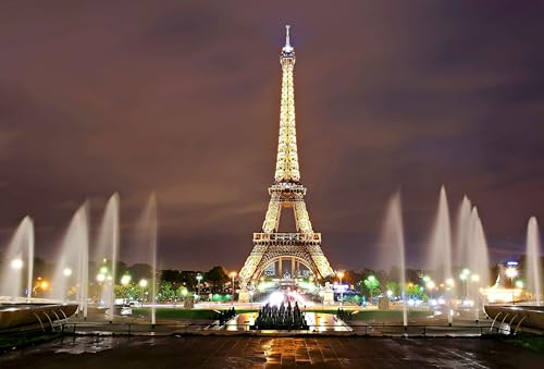 Paris Eiffel Tower Photography Backdrop 7X5FT Paris City Square Night Fountain Background for French Landmark Holiday Happy Birthday Banner Wedding Themed Party Photo Booth Props ZH012 ZHTAOYH - size: 7X5FT