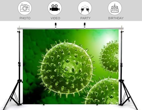 4x4ft Green Virus Microbe Backdrop with Spiky Spherical Structures and Bright Green Tones Photography Background for Science and Health Party Tapestry Decorations Banner Photo Booth Props - size: 4x4ft