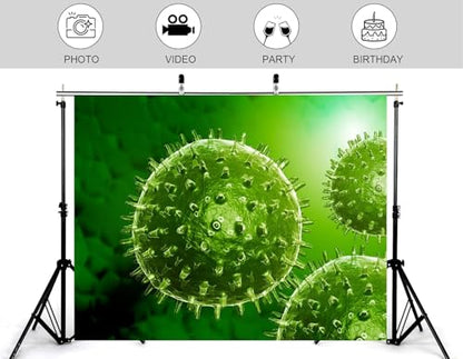 6x6ft Green Virus Microbe Backdrop with Spiky Spherical Structures and Bright Green Tones Photography Background for Science and Health Party Tapestry Decorations Banner Photo Booth Props - size: 6x6ft