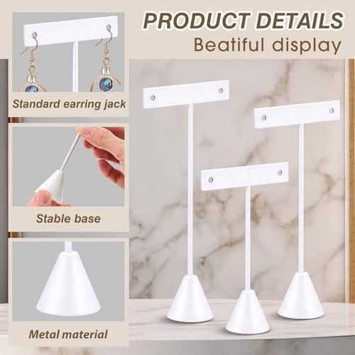 Marsui 12 Pcs Earring Display Set T Bar Earring Display Stand with 3 Heights Earrings Stand for Jewelry Vendors (White) - color: White