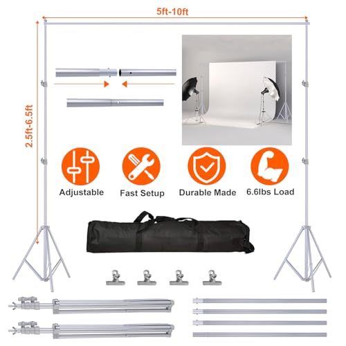 iMounTEK Backdrop Stand for Party, 6.5 * 9.84 ft Photographic Studio Photo Backgrounds Adjustable Photo Backdrop Stand Kits with a Carrying Bag Photo Backdrop Stand for Photography/Wedding(Silver) - color: Silver