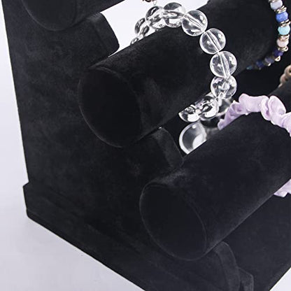 3 Tier Detachable Black Velvet Bracelet Holder, Bracelet Jewelry Display Stand For Selling, Watch Scrunchie Head Ties Rack Organizer For Show (Black Velvet) - color: Black Velvet