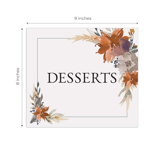 Indie Autumn Floral Desserts Sign / 8" x 9" Trendy Wedding Event Sign/Boho Fall Feather Table Top Dessert Event/Sweets And Treats Table Plaque/Made In The USA - color: Indie Autumn Floral, style: Desserts