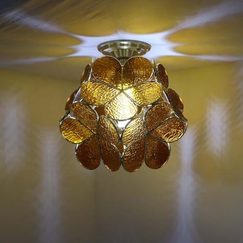 Bieye L11012 Flower Petals Tiffany Style Stained Glass Close to Ceiling Light for Home Decor (Textured Amber, 12" Cherry Blossom) - color: Textured Amber, size: 12" Cherry Blossom