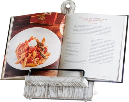 Willow & Croft Premium Cook Book Stand. Farmhouse Cutting Board Stand Cookbook Holder, Recipe Book Holder. Distressed Cookbook Stand for Kitchen Counter. Rustic Home Decor, Adjustable Display Stand. - style: Gray - Collapsable Cutting Board Design